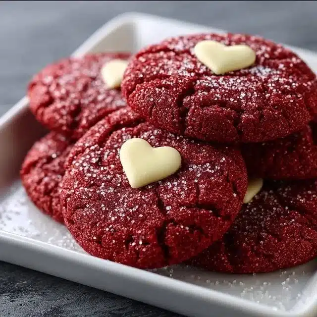 Delicious Red Velvet Sugar Cookies decorated for Valentine's Day