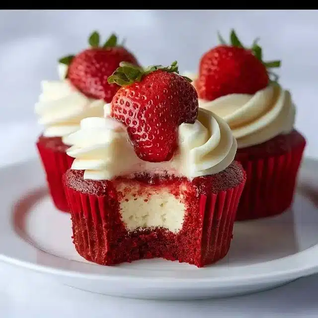 Strawberry Cheesecake Red Velvet Cupcakes 3 Strawberry Cheesecake Red Velvet Cupcakes