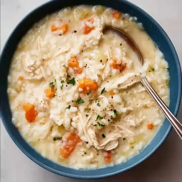 This creamy chicken and rice soup is hearty, very filling, and the creamy broth is absolutely addictive…