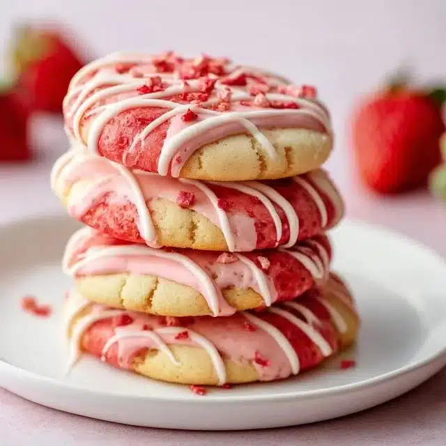 Delicious Valentine Strawberry Cookies decorated for a romantic celebration