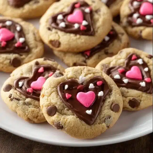 Valentine's Day chocolate chip cookies fresh out of the oven