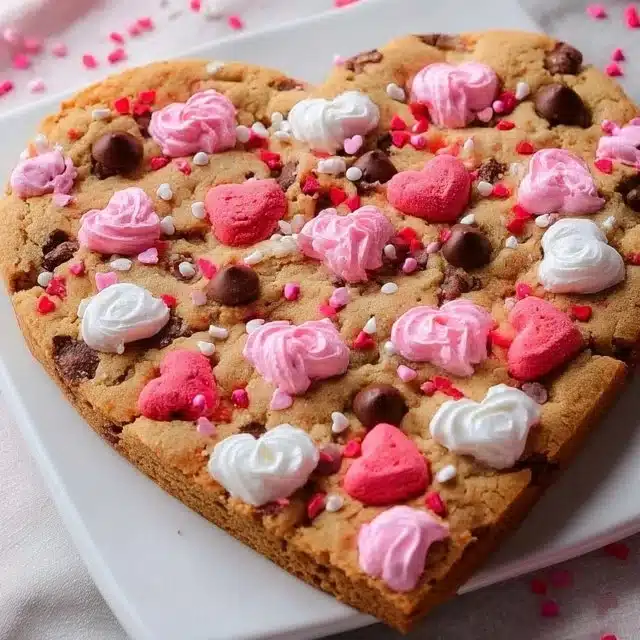 Delicious Valentine's Day cookie cake decorated with heart shapes