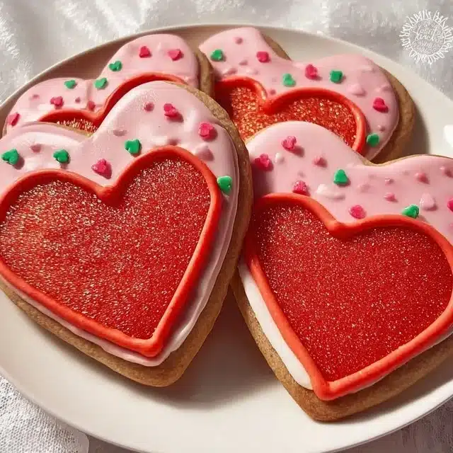 Beautifully decorated Valentine's Day sugar cookies with heart shapes and vibrant colors.