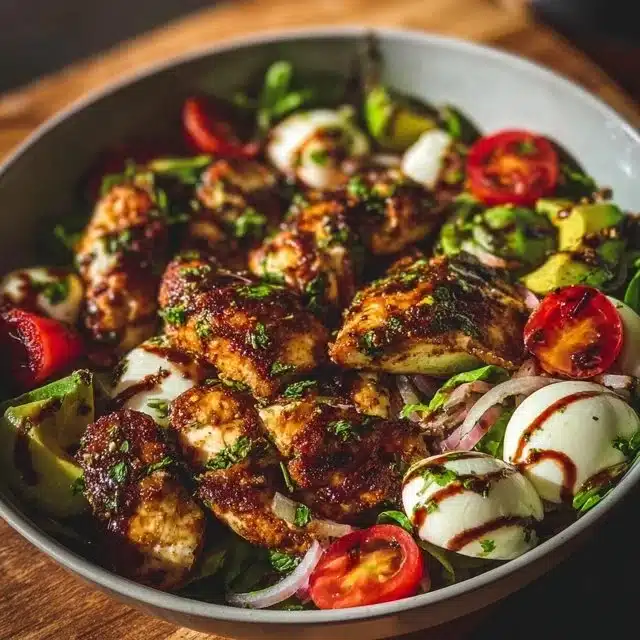Baked Marinated Chicken Salad with Mozzarella and Balsamic Vinaigrette