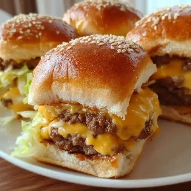 Delicious Big Mac sliders served on a plate with fresh ingredients.