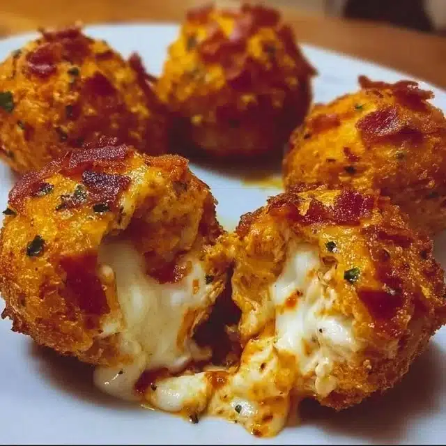 Buffalo Chicken Bacon Mozzarella Bombs on a platter, perfect for game day snacks