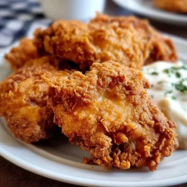 Delicious and crispy chicken fried chicken served with sides.