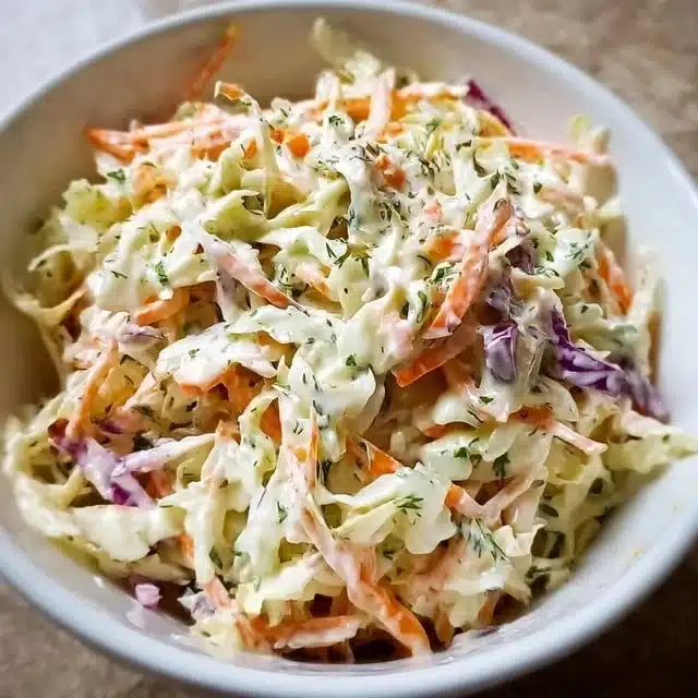 Bowl of homemade coleslaw dressing with fresh ingredients