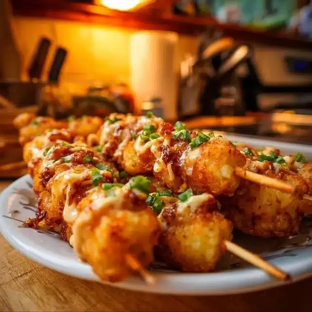 Loaded Tater Tot Skewers