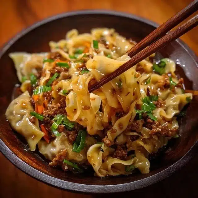 A delicious Potsticker Noodle Bowl featuring noodles, potstickers, and fresh vegetables.