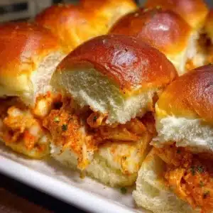Delicious Spicy Buffalo Chicken Sliders served on a platter