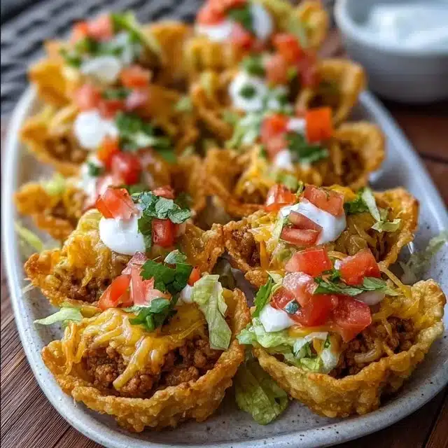 Taco Ranch Bites garnished with fresh herbs and served on a plate.
