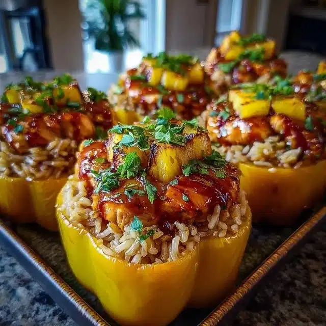 Teriyaki Pineapple Chicken and Rice Stuffed Peppers