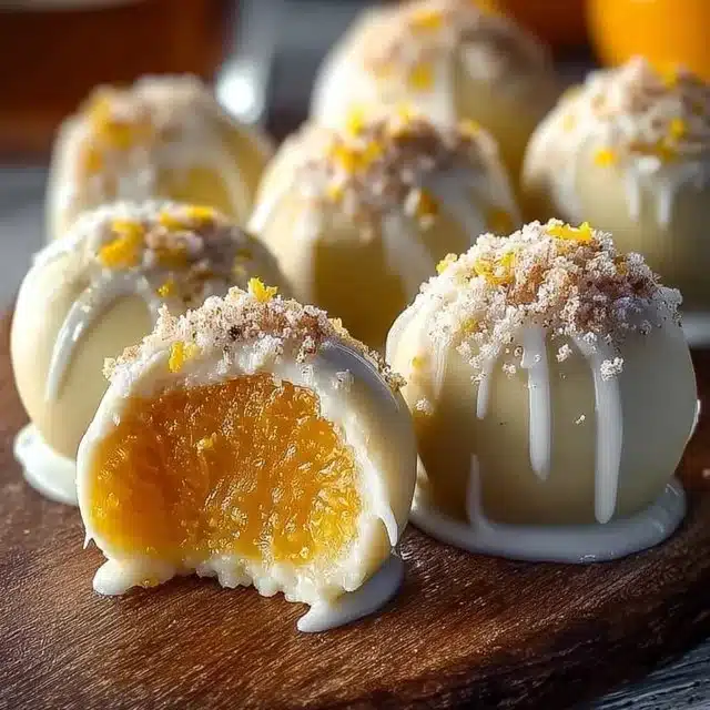 Delicious white chocolate orange creamsicle truffles on a platter