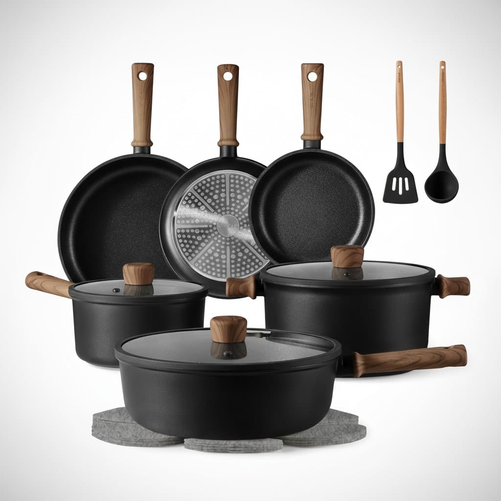 CAROTE Nonstick Pots and Pans, Induction Titanium Cookware Set 16pcs Kitchen Cooking Sets, Pot and Pan Non Stick w/Frying pan (PFOS, PFOA Free)